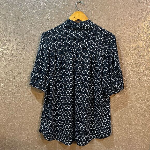 Adrianna Papell Women’s Large Black Blue Short Sleeve Shirt - Picture 2 of 5